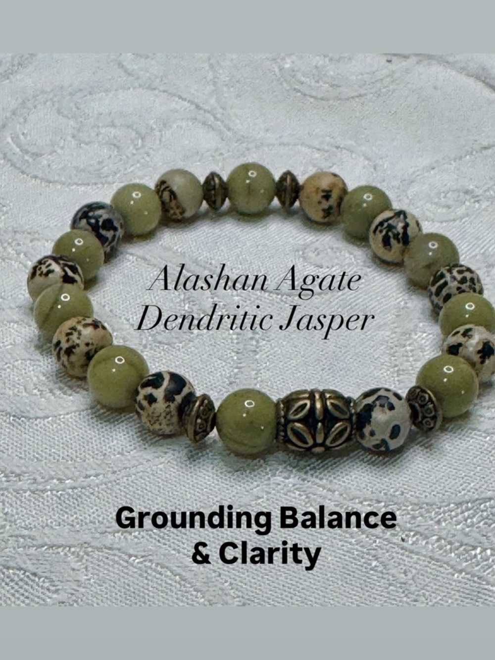 2/$40 - Alashan Agate & Dendritic Jasper Gemstone Stretch Bracelet - 8mm